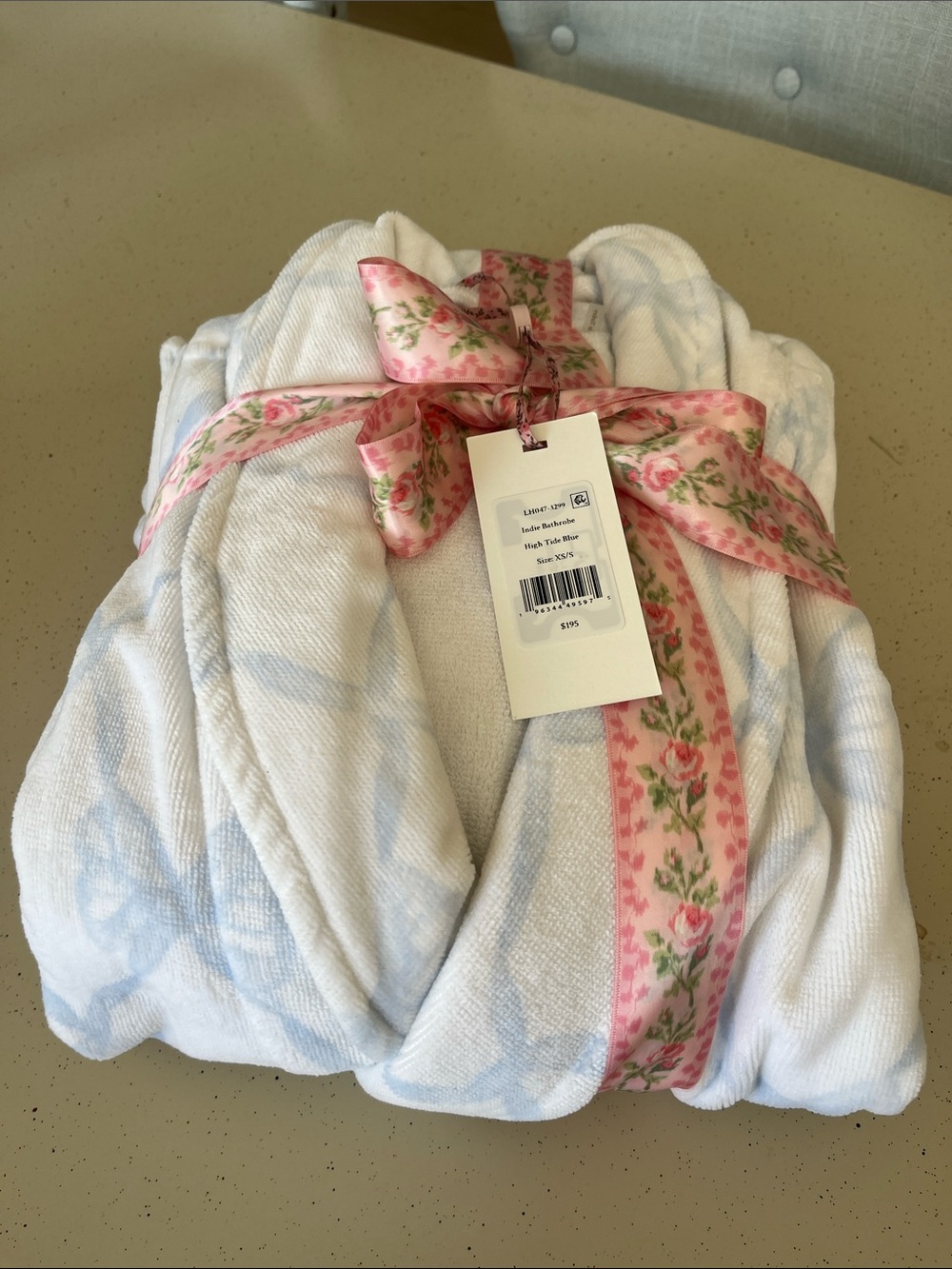 LoveShackFancy White Robe with blue ribbons! Size XS/S